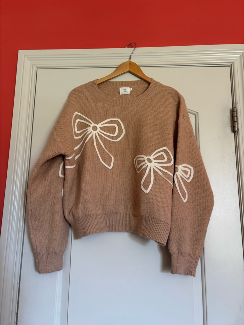 LUNA  IVY Women's Bow-Print Crewneck Sweater. Size Medium